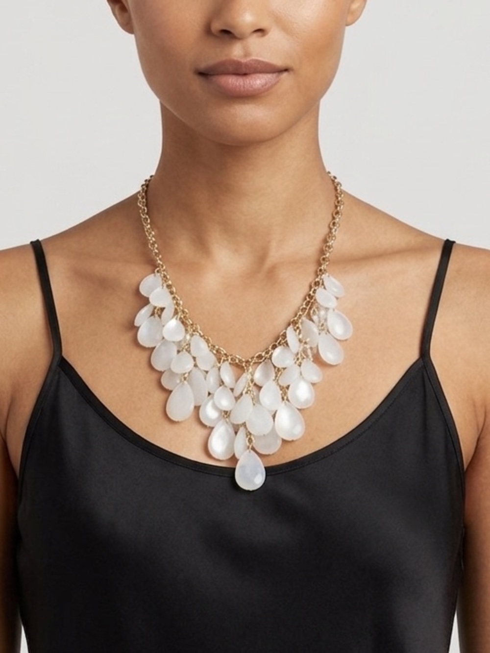 Elegant Gold Tone and White Teardrop Necklace